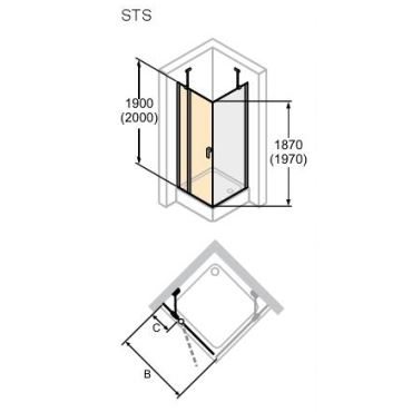 Hüppe Design pure křídl. dveře s pevn. segm.  mm, (2)