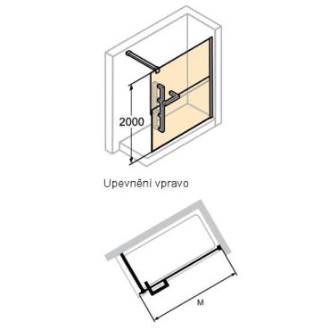 Hüppe Duplo pure s nástěnnou lištou 4-úhelník walk-in upev. vpravo  mm, (2)