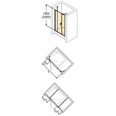 Hüppe Design pure křídl. dveře s pevn. segm. a protisegm. do niky  mm, (2)