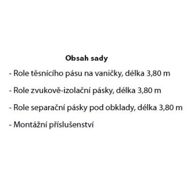 Hüppe Sada na vaničky s těsnicí páskou pro zvukovou izolaci. Pro rohovou montáž nebo stěnové povrchy. Páska 3,8 m (1)