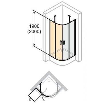 Hüppe Design pure 1/4-kruh 2-křídl. dveře s pevnými segm.  mm, (1)