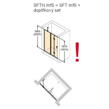 Hüppe Design pure křídl. sklapovací dveře s pevn. segm. upev. vlevo  mm, (2)