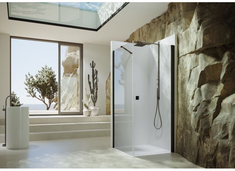 Hüppe SolvaPro s nástěnnou lištou 4-úhelník křídlové dveře upevnění vpravo