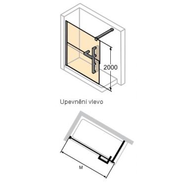 Hüppe Duplo pure s nástěnnou lištou 4-úhelník walk-in upev. vlevo  mm, (2)