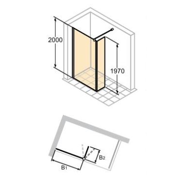 Hüppe Design pure křídl. dveře s pevn. segm. pro walk-in  mm, (2)