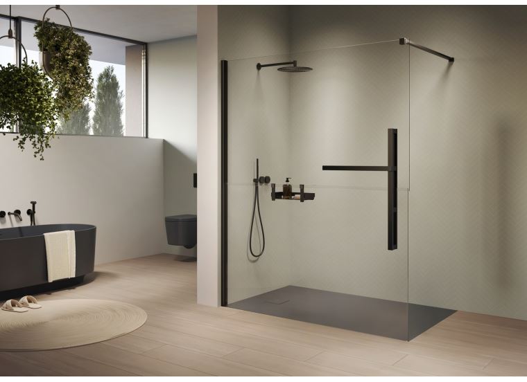 Hüppe Duplo pure s nástěnnou lištou 4-úhelník walk-in upev. vlevo  mm,