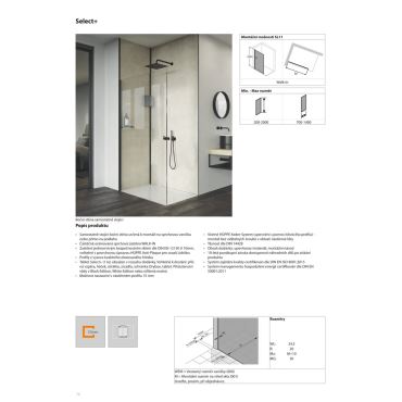 Hüppe Select+ Walk-in stěna, sklo 10 mm - bez Select+Shelf  mm, (1)