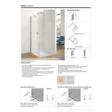 Hüppe Astra boč. stěna pro křídl. dveře s pev. segm.  mm, (1)