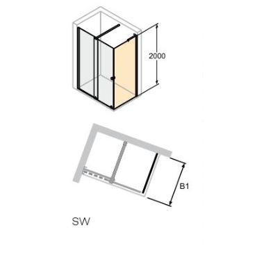 Hüppe Xtensa pure s nástěnnou lištou 4-úhelník boční stěna pro walk-in posuvné dveře 1-dílné s pevným segmentem (2)