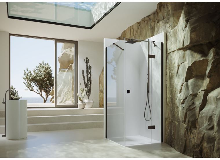 Hüppe SolvaPro s nástěnnou lištou 4-úhelník křídlové dveře s pevným segmentem upevnění vpravo