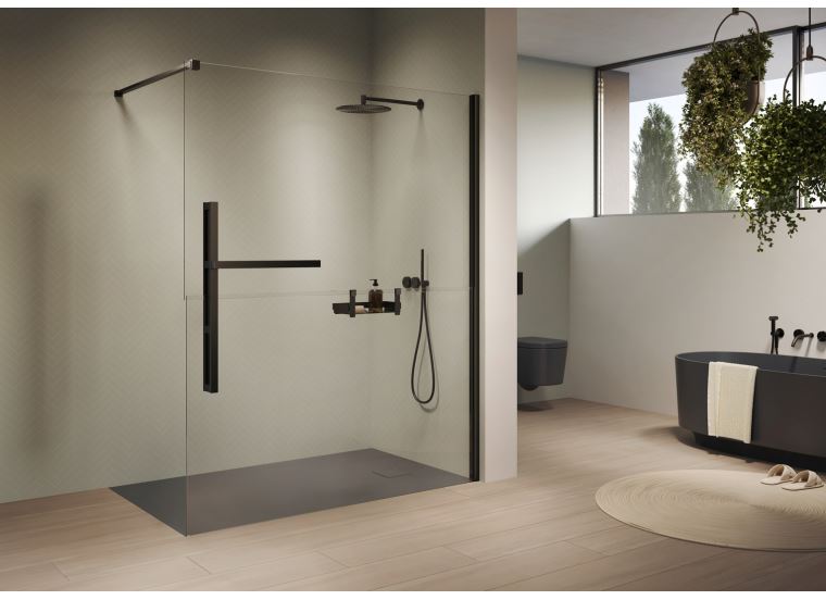 Hüppe Duplo pure s nástěnnou lištou 4-úhelník walk-in upev. vpravo  mm,