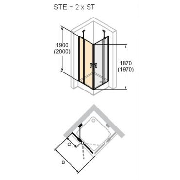 Hüppe Design pure křídl. dveře s pevn. segm.  mm, (3)