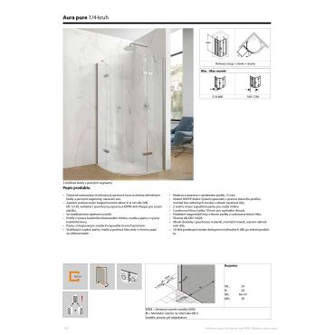 Hüppe Aura pure 1/4-kruh 2-křídl. dveře s pevn. segmenty, upev. vlevo (2)