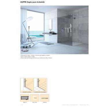 Hüppe Duplo pure s nástěnnou lištou 4-úhelník walk-in upev. vpravo  mm, (1)