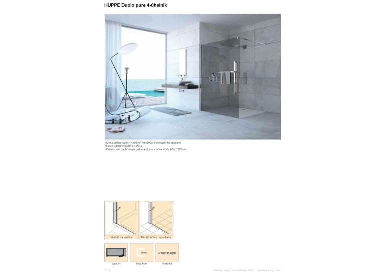 Hüppe Duplo pure s nástěnnou lištou 4-úhelník walk-in upev. vlevo  mm,
